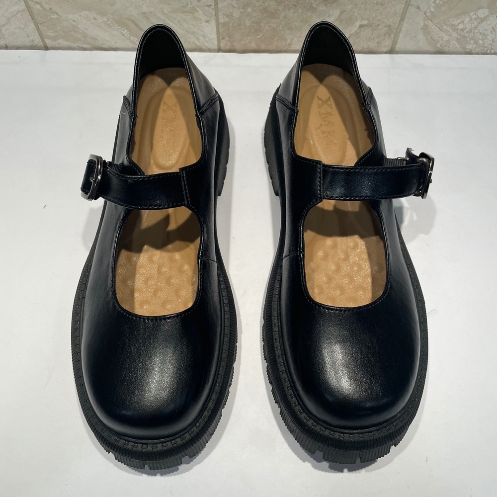 XMM Black Chunky Platform Mary Janes Lug Sole Buckle Shoes WF9022-41 Womens 8.5 - Picture 3 of 8